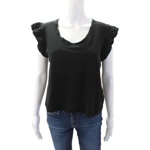 G. Womens Linen Ruffled Trim Detail Sleeveless Blouse Solid Black Size M